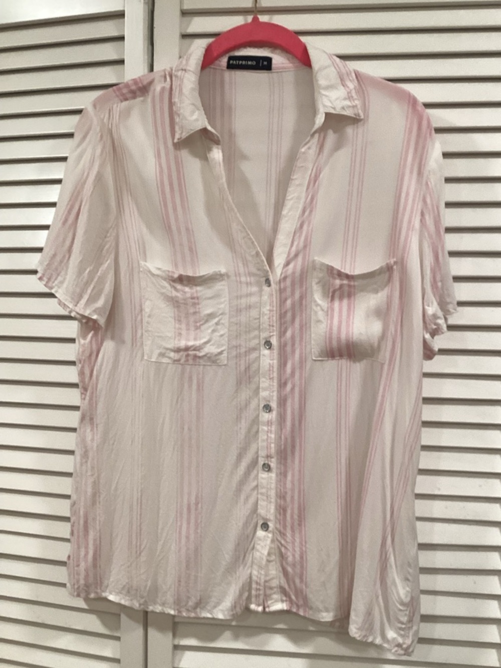 Pink-Striped Short Sleeve Button Front Shirt